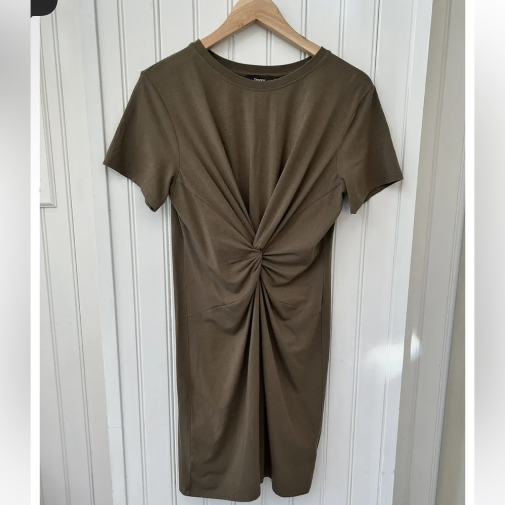 Theory Twist front shirt dress in olive green